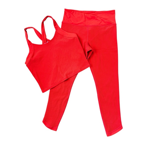 Athleta Elation Crossover Rib 7/8 Leggings & Crossback Tank Set - Flame Orange L - Picture 1 of 16